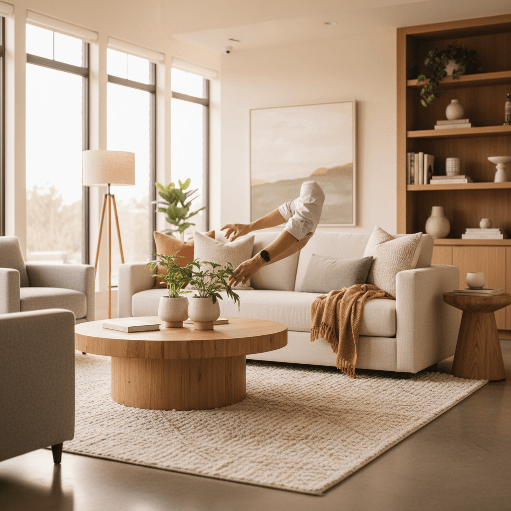 Room design consultation showing furniture arrangement and styling