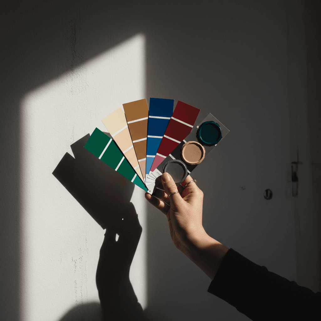 Colour consulting with paint samples and wall selection