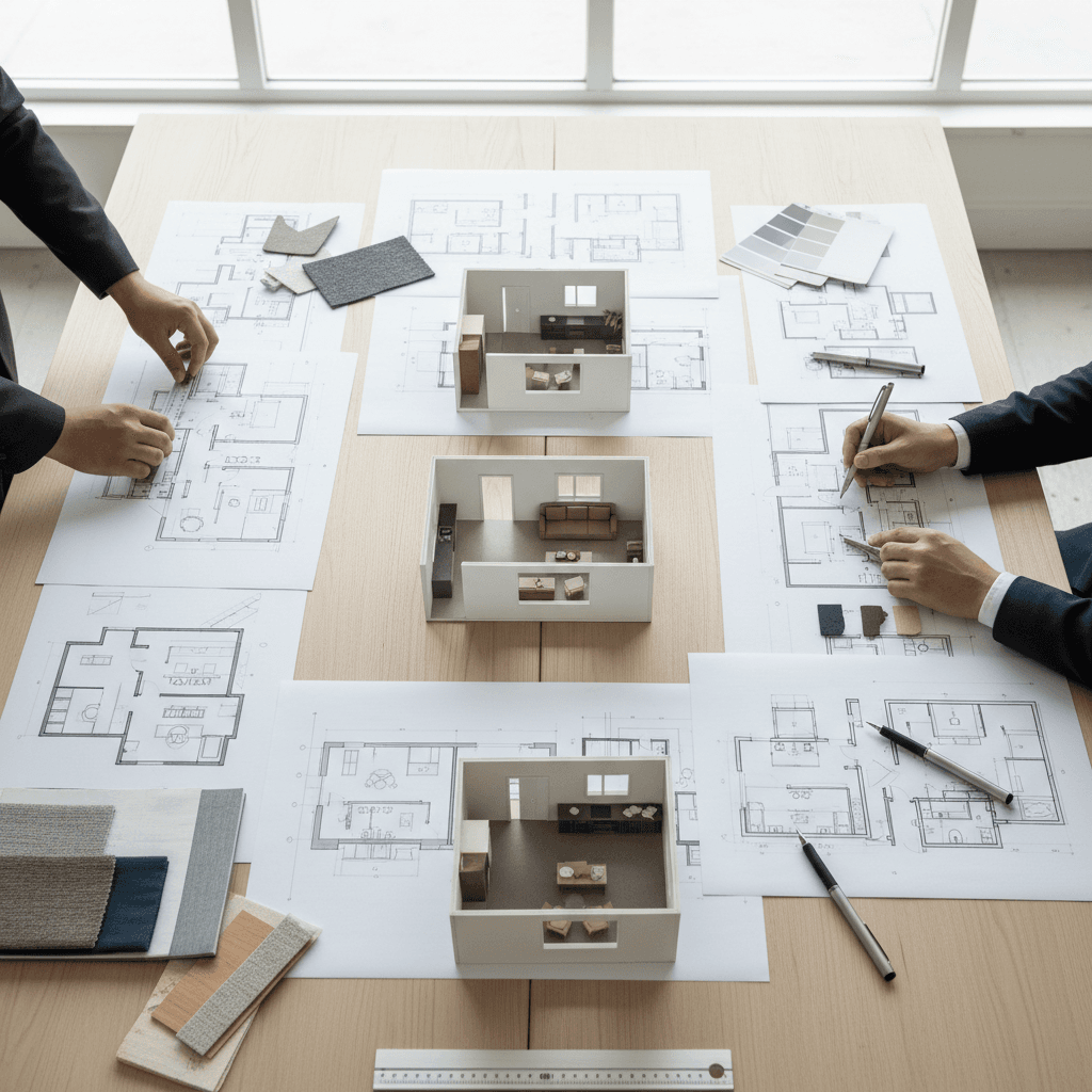 Space planning with floor layouts and design sketches